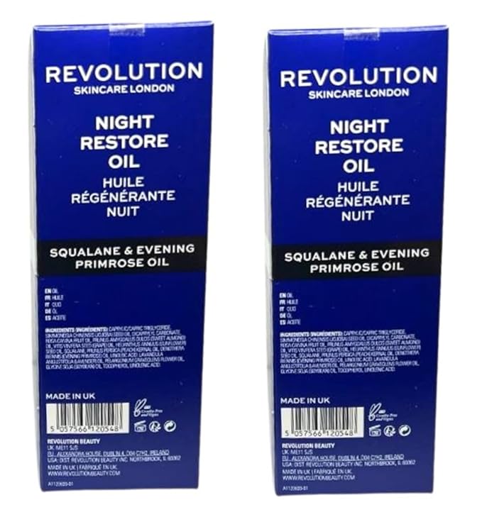 Pack of 2 Skincare Revolution Beauty Night Restore Oil, Squalane & Evening Primrose Oil
