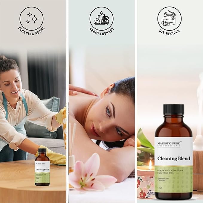 Majestic Pure Cleaning Essential Oil Blend | 100% Pure & Natural Premium Grade Oil for DIY Products, Cleaning | Blend of Lemon, Orange, Peppermint, Citronella | for Aromatherapy & Diffuser | 1oz