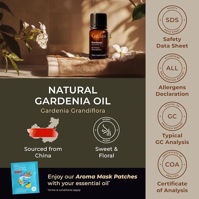 Gya Labs Gardenia Essential Oil for Diffuser - 0.34 Fl Oz - 100% Pure Natural Gardenia Oil for Skin, Aromatherapy & Candles Making Scent