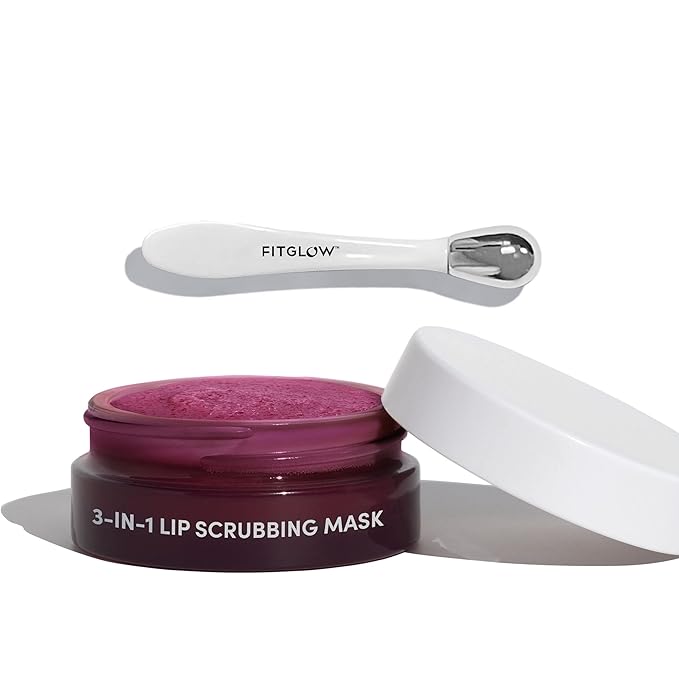 Fitglow Beauty 3-in-1 Lip Scrubbing Mask | Plant-Powered Natural Exfoliate Scrub, Treats & Nourishes Dry Cracked Chapped Lips | Soft & Smooth Pout Moisturizer for Lip Skincare | (0.5 oz | 15 ml)