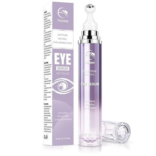5% Caffeine Eye Cream for Dark Circles Under Treatment Eye Serum for Wrinkles Fine Lines, Retinol Under Cream for Puffiness and Bags with 360° Massage Roller-Ball