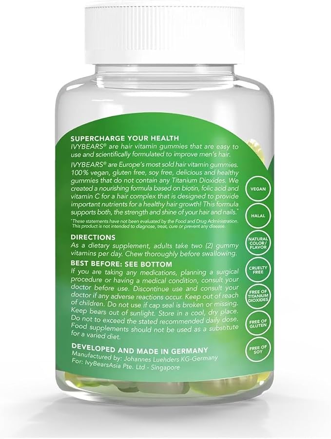 Men’s Hair Vitamins Gummies – Biotin, Folic Acid, Zinc – Daily Multivitamin for Hair, Skin & Nails – Vegan, Salon-Quality Hair Care