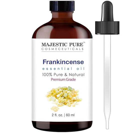 MAJESTIC PURE Frankincense Essential Oil with Glass Dropper | 100% Pure and Natural Frankincense Oil | Premium Grade Essential Oils for Diffusers, Skin, Aromatherapy, Massage | 2 Fl Oz