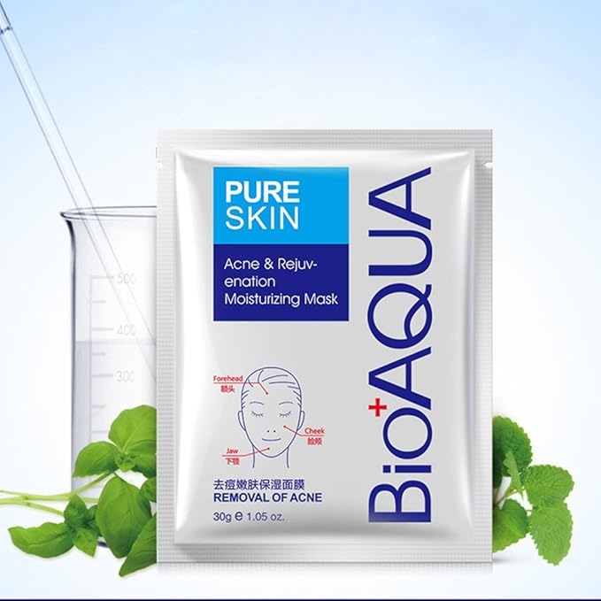 BIOAQUA PURESKIN - Acne & Rejuvenation Mask Sheet Treatment Face Rejuvenation Effective Removal Hamamelis Extract Nourishing Of (PACK OF 4 Mask Sheets = 4 x 30g)
