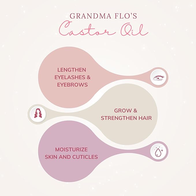 Grandma Flo's Naturals Organic Castor Oil with Rose Quartz Roll On For Face and Body - Glass Bottle, Cold Pressed, Hexane Free, Unrefined - Stimulate Hair Growth, Moisturize Skin