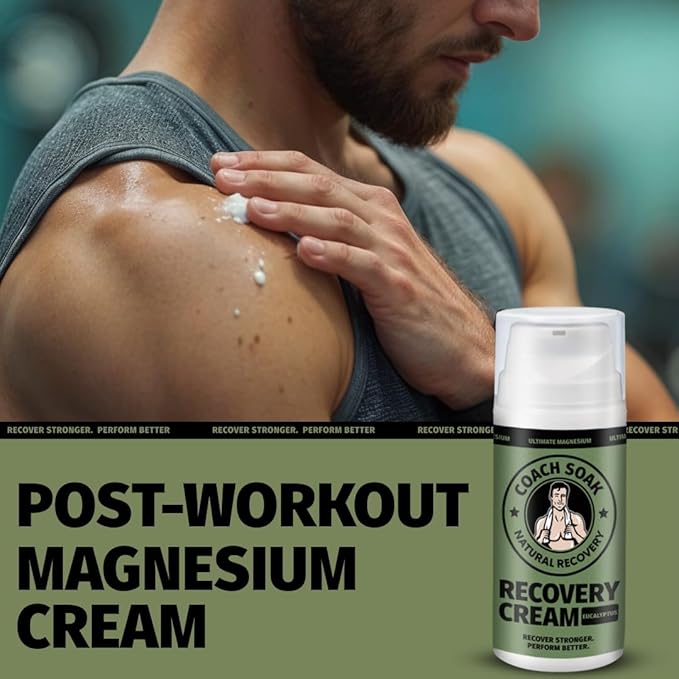 Coach Soak Eucalyptus Magnesium Lotion & Magnesium Oil Spray with MSM - 8oz Topical Spray for Feet & Body and 3.4oz Natural Cream for Muscle & Joint Relaxation