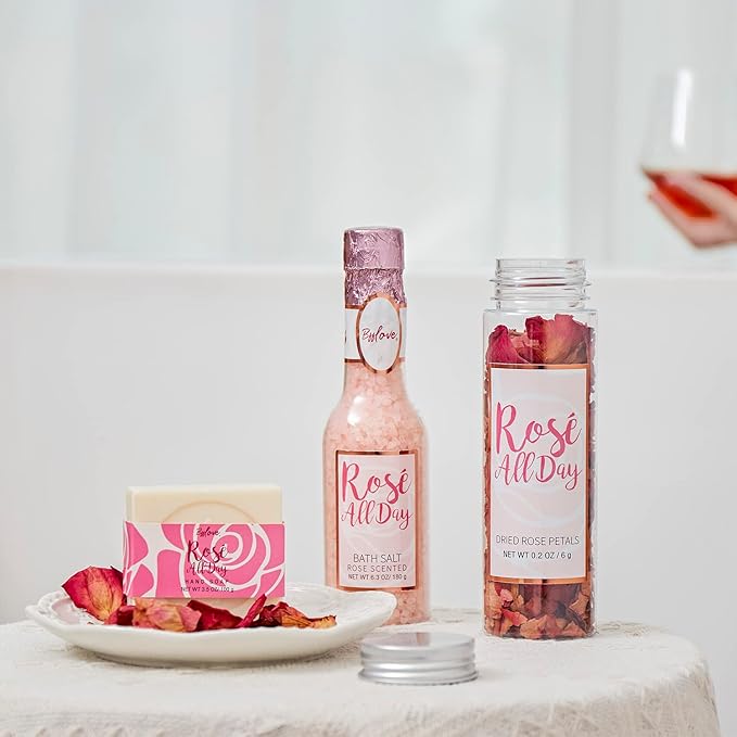 Spa Gifts for Women, Gift Set for Women, BFF LOVE 6Pcs Rose Spa Set for Women, Spa Kit with Essential Rose Oil, Bath Salt, Soap, Natural Petals, Christmas Gifts for Mom