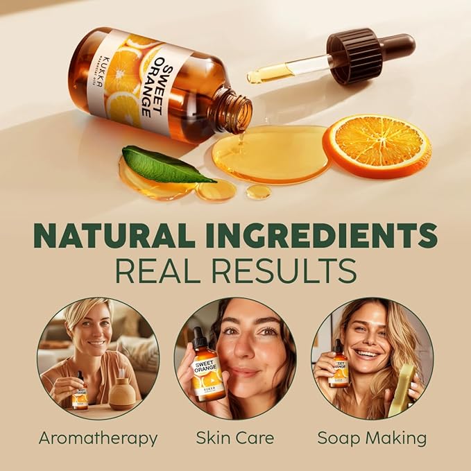 Kukka Sweet Orange Essential Oil for Diffuser & Skin - 4 Fl Oz - 100% Pure Natural Orange Oil, Citrus Scent, Cleaning for Aromatherapy & Soap Making Scent DIY