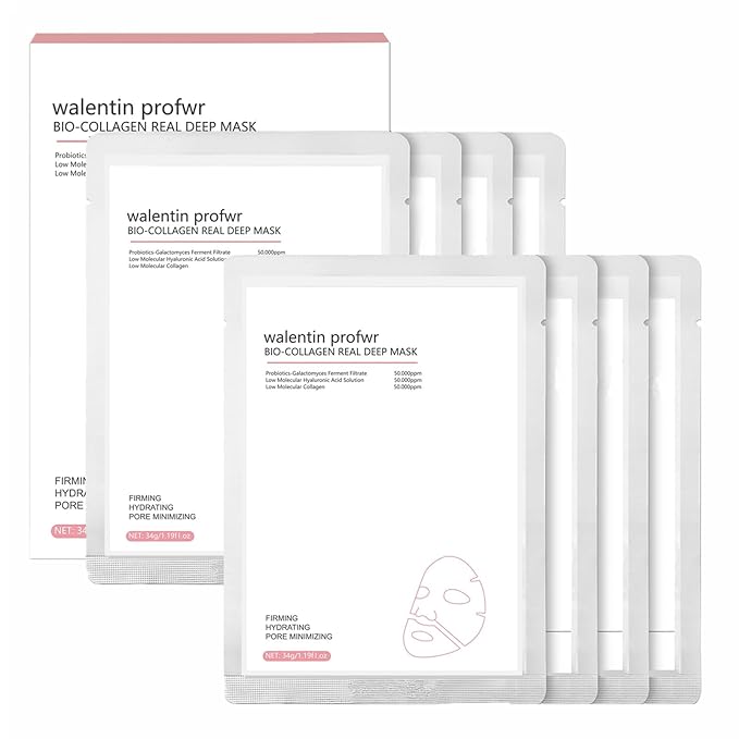 Collagen Mask Deep Hydrating Bio-Collagen Mask Overnight Collagen Sheet Masks Elasticity lmprovement Lifting Real Collagen Essence Hydrating Moisturizing Pore Minimizing Facial Mask Sheets 8 Packs