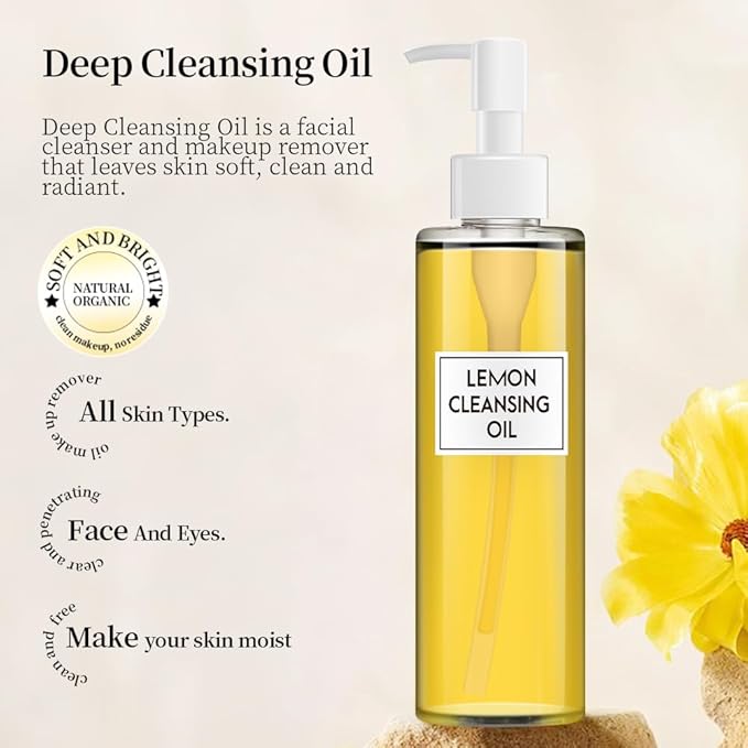 ENVISHA Lemon Deep Cleansing Oil, Oil Cleanser for Face, All Naturally Makeup Remover, Cleanses without Clogging Pores, All Skin Types, 7 FL.OZ