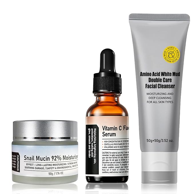 Crema De Baba De Caracol Original, 92% Snail Mucin Moisturizer Korean Skin Care Set, Snail Mucin Serum, Vitamin C Facial Serum, Double Care Facial Cleanser, Crema Baba De Caracol Original