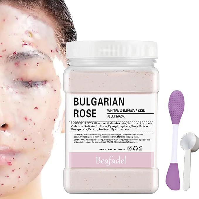 Jelly Mask Powder for Professional Facials Care,Hyalorunic Acid Moisturizing Hydro Face Mask Peel Off Mask, Hydrating Gel Face Masks with Double-ended Silicone Brush, 23 Fl Oz (ROSE)