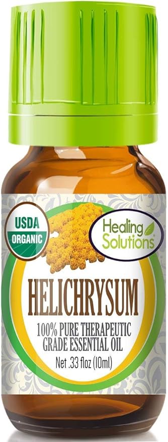 Healing Solutions Helichrysum Essential Oil, Organic, Undiluted, Pure Helichrysum Oil (0.33 fl oz/10ml) for Skin, Diffuser, & Aromatherapy