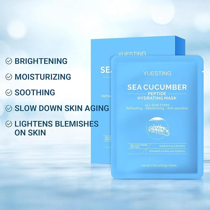 Face Mask Skincare 6 Pack,Sea Cucumber Peptide Facial Masks,Sodium Hyaluronate Ceramide Formulated Facial Masks Deep Moisturizing Face Masks