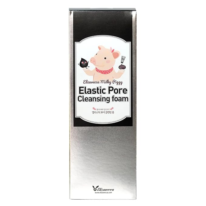 Elizavecca Milky Piggy Elastic Pore Charcoal 5% Cleansing Foam 120ml | black mask face pack | charcoal cleansing | wash off face wash | Not Tested on Animals, No Parabens