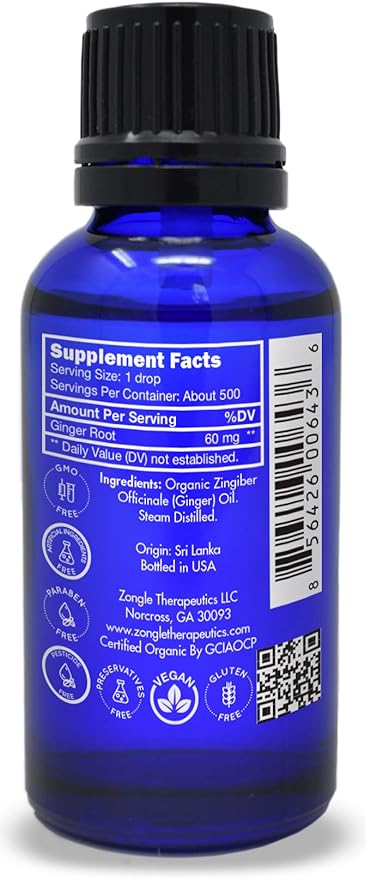 Organic, Ginger Essential Oil, for Pain and Inflammation, Edible, Food Grade – 100% Pure, Ginger Oil, for Lymphatic Drainage, Massage, by Zongle Therapeutics,1 OZ