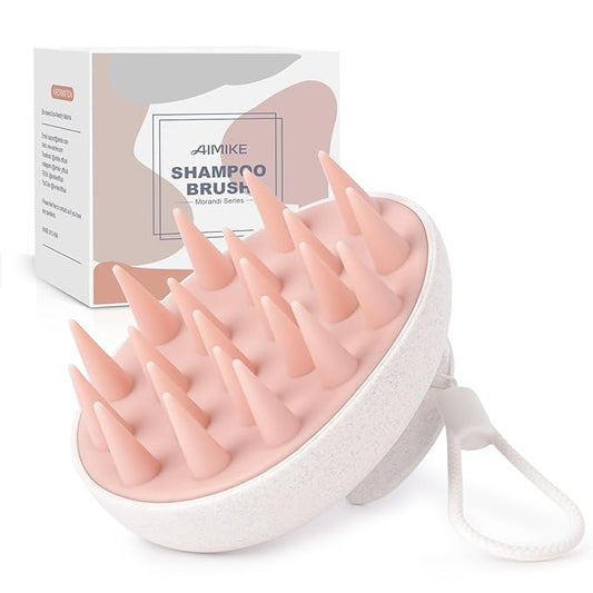 AIMIKE Scalp Massager Shampoo Brush, Pink - Promotes Hair Growth, Reduces Dandruff, and Relaxes, Natural Wheat Straw, Soft Silicone Bristles, Ideal for All Hair Types, Wet & Dry Use, Portable, 1 Count