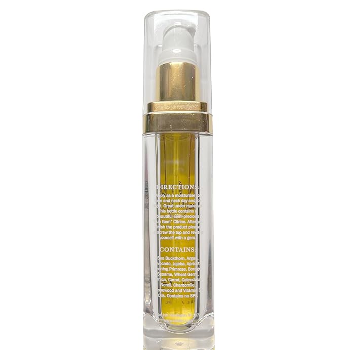 Liquid Gem Regenerating Face Oil - Facial Moisturizer - 100% Natural, Organic Skincare with Citrine Stone, Argan and Sea Buckthorn, Anti-Aging Botanical Ingredients, 1 Ounce Bottle