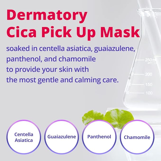 DERMATORY Hypoallergenic Cica Pick Up Mask, Thin Sheet Masks (0.2mm), Gentle, Moisturizing, Soothing, Healing, Calming Cica Skincare, Centella Asiatica, Guaiazulene, Panthenol (30 Sheets)