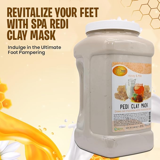 SPA REDI - Clay Mask, Milk and Honey, 128 Oz - Pedicure and Body Deep Cleansing, Skin Pore Purifying, Detoxifying and Hydrating