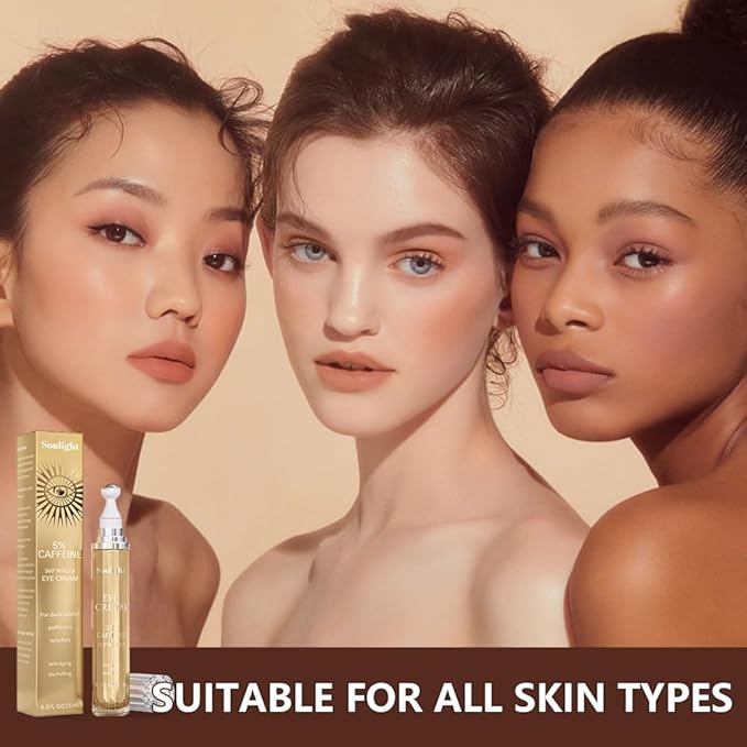 Soulight 5% Caffeine Eye Serum for Dark Circles, Puffiness & Wrinkles - Brightening Under Eyes Treatment with Hyaluronic Acid & Niacinamide - Hydrating & Firming Eye Cream for Sensitive Skin