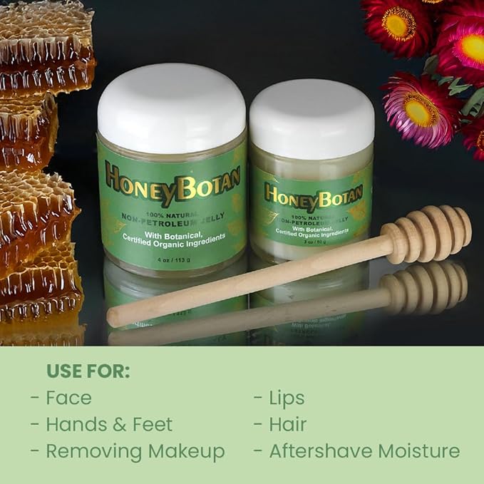 HoneyBotan - 100% Natural Unpetroleum Skin Balm with Organic Ingredients - Petroleum Jelly Alternative for Lips, Hands, Baby Care, Makeup Remover, and More (4 Ounce)