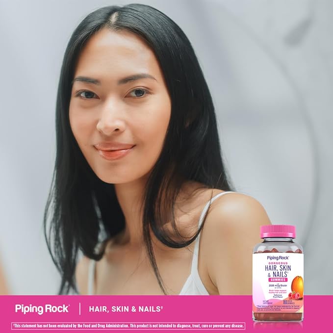 Piping Rock Hair Skin and Nails Vitamins | 80 Gummies | 2500 mcg of Biotin | Womens Multivitamin | with Vitamin C and E | Fruit Flavor | Non-GMO, Gluten Free Supplement