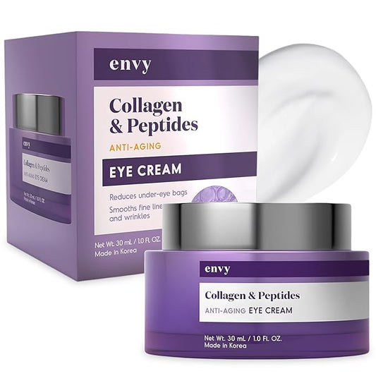 Envy Collagen & Peptides Eye Cream - Reduces Dark Circles, Puffiness & Wrinkles, Moisturizing, Anti-Aging, Rejuvenates, Dermatologist Tested, Cruelty-Free Korean Skin Care for All Skin Types - 1.01 Oz