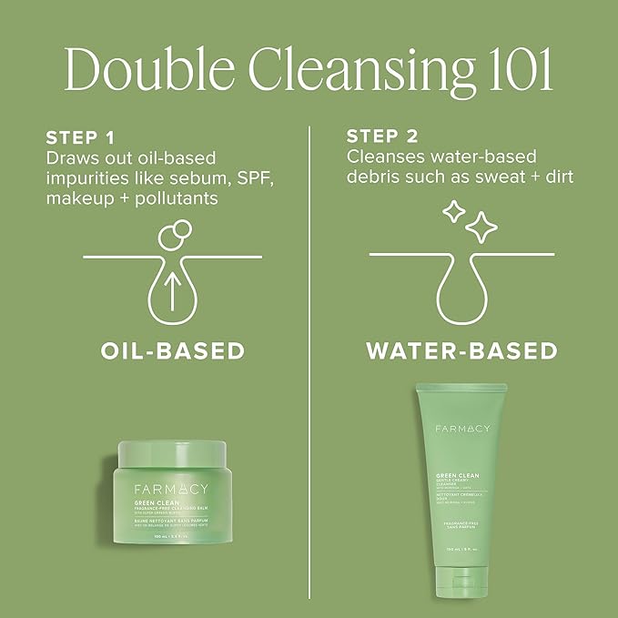 Farmacy Makeup Remover Cleansing Balm - Green Clean Waterproof Makeup Remover + Oil Based Cleanser - Newly Formulated Double Cleanser with Plant Based Waxes + Upcycled Moringa - Fragrance Free (100ml)