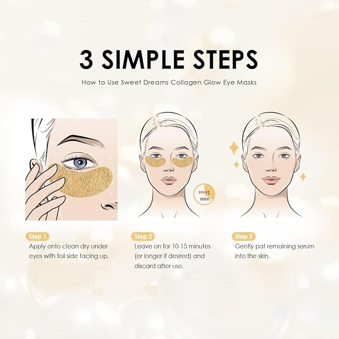 Sweet Dreams Collagen Glow Gold Eye Masks l Under Eye Patches for Beauty & Self Care Wrinkle Patches l Puffy Eyes and Dark Circles Treatments Collagen, Niacinamide, Hyaluronic Acids, Peptides
