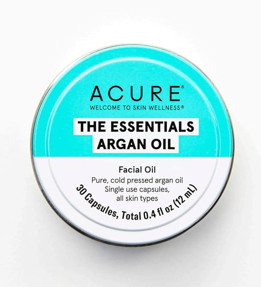 Acure The Essentials Argan Oil Capsules | Certified Organic Pure Cold Argan Oil, Single Use Capsules For All Skin Types, 30 Capsules