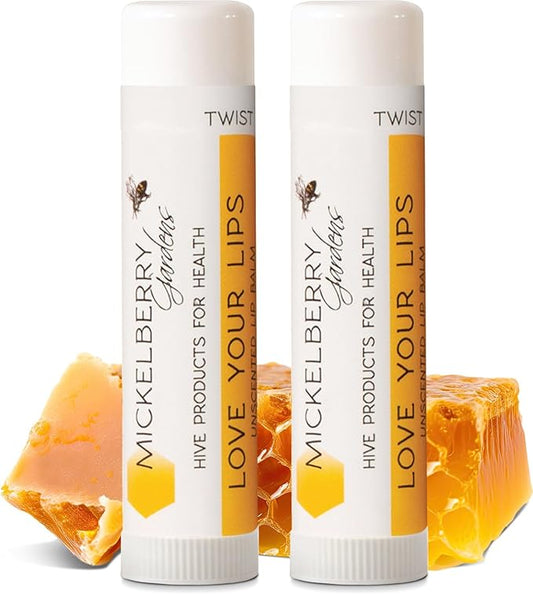 Mickelberry Gardens Love Your Lips All-Natural Organic Beeswax Lip Balm – Hydrating, Healing, and Moisturizing Chapstick for Men, Women, and Kids (2 Pack, Clear)