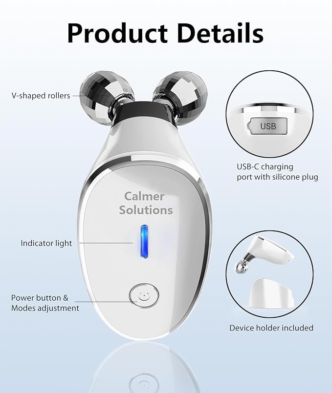 Micro-Current-Facial-Device, Face Roller Skin Care Tool, Face Massager Glossy White