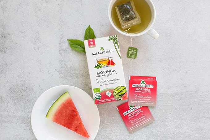 Miracle Tree - 6 Count of Organic Moringa Superfood Tea, 25 Individually Sealed Tea Bags, Watermelon (Keto, Detox, Energy/Immunity Booster, Vegan, Gluten-Free, Organic, Non-GMO, Caffeine-Free)