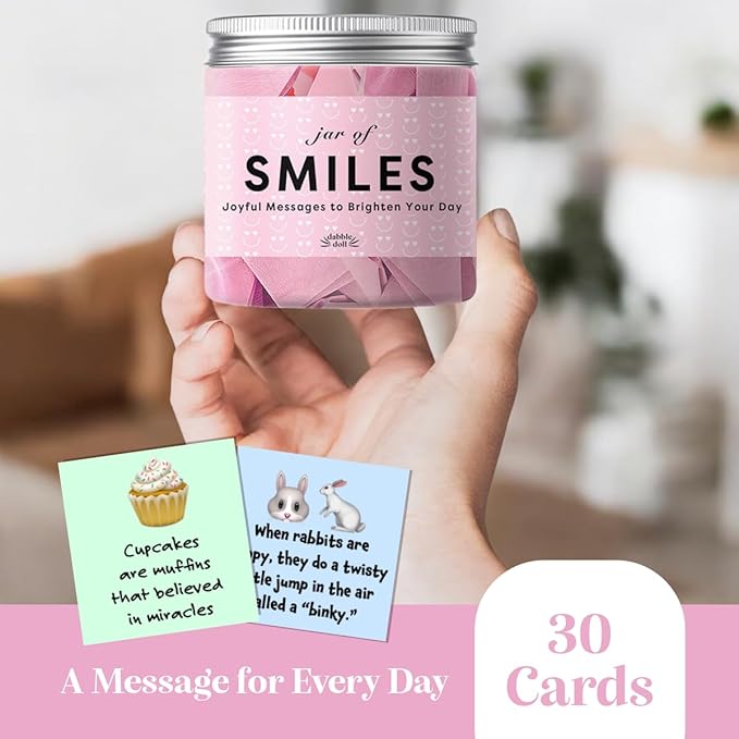 Jar of Smiles, Joyful Messages to Brighten Your Day, 30 Quote Cards, Gift for Mom, Daughter, Granddaughter and Friends with Unique Gift Box