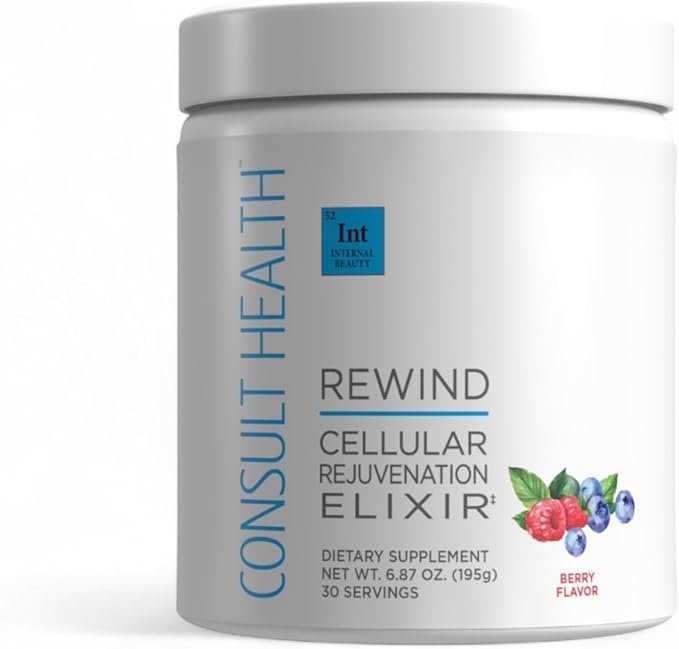 Consult Health Rewind Cellular Rejuvenation Elixir Powder Drink Mix - Lycopene, Polyphenols, Collagen & MSM -Collagen & Elastin Support for Joints, Skin, Hair and Nails - Berry Flavor - 30 Servings