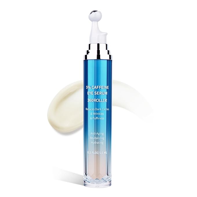 Eye Serum for Dark Circles and Puffiness, 5% Caffeine 8% Retinol Under Eye Cream with Build-In 3D Roller Applicator, Hyaluronic Acid Peptide for Hydration Fine lines Wrinkles, 0.5 fl oz