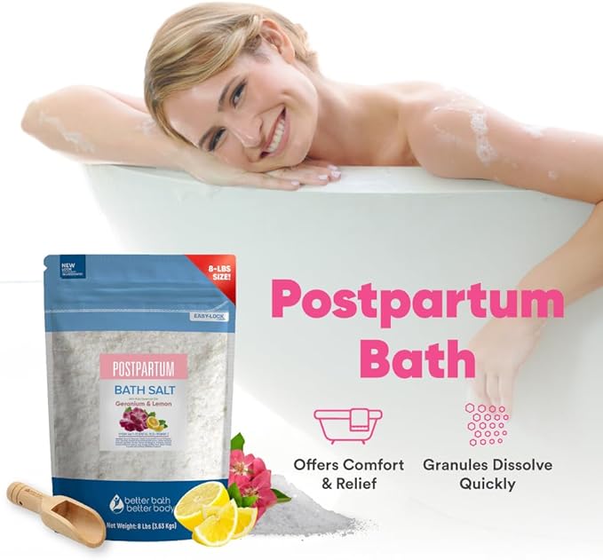 Postpartum Sitz Bath Soak 128 Ounces (8 Lbs) Bulk Bag Postpartum Care for New Moms Bath Salt with Essential Oils in Easy Press Lock BPA Free Pouch Made with Natural Ingredients Made in USA