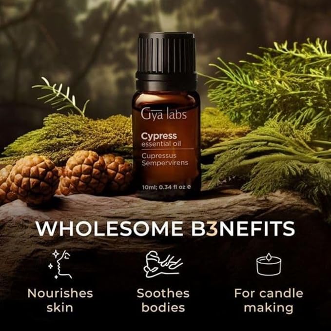 Gya Labs Cypress Essential Oil for Diffuser - 0.34 Fl Oz - 100% Pure Natural Cypress Oil for Candle Making Scent & Aromatherapy - Invigorate & Refresh Ambiances