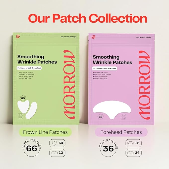 Morrow Beauty - Peptide-Infused Smoothing Forehead Wrinkle Patches - Overnight Patches for Smoothing Fine Lines and Wrinkles, Anti Aging Stickers for Forehead, Bonus Smile Line (36 Count)