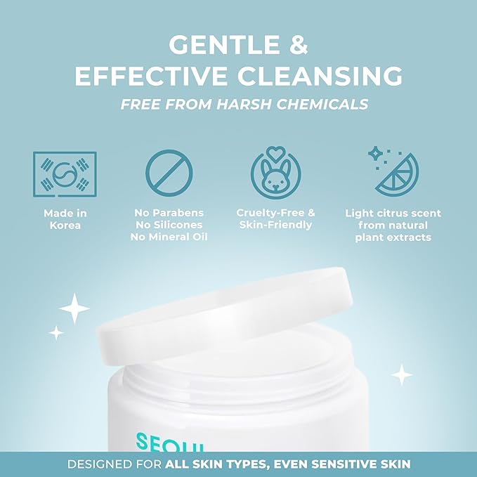 Seoul Cleansing Balm-To-Oil Make Up Remover | 3-In-1 Formula - Cleanses, Removes Makeup & Moisturizes Skin | Korean Makeup Remover Balm | Safe on Skin | 30ml/1.01 Oz
