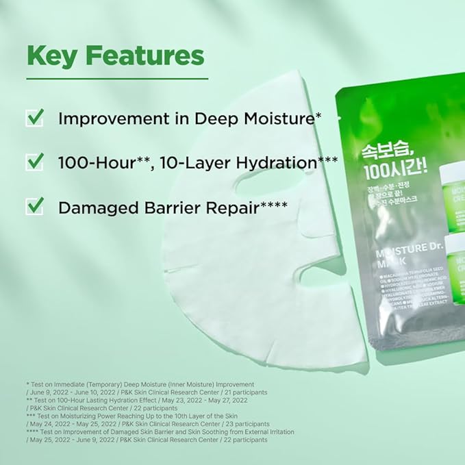 ISOI Moisture Dr. Mask Pack, Hydrating & Soothing Sheet Mask with Tea Tree, Ceramide & Hyaluronic Acid, Nourishing Skin Barrier Care, Korean Skin Care (10EA)