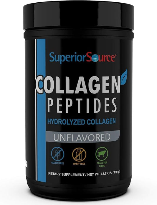 Superior Source Collagen Peptides Hydrolyzed Collagen - from Grass-Fed Cows - Supports Healthy Hair, Skin, Nails, Ligaments & Tendons - Gluten-Free & Dairy-Free - Unflavored, 12.7 oz