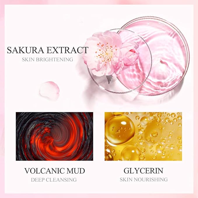 7 Pcs Sakura Face Mud Portable Face Mask Clay Clean Pore Skin Improve Facial Blemishes Moisturizing Oil Control Day & Night Skin Care (Sakura Mud)