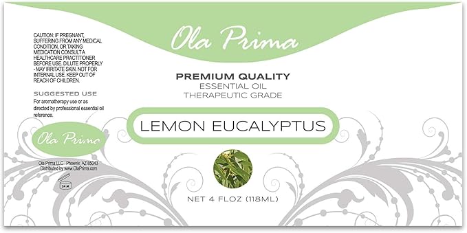 Ola Prima Lemon Eucalyptus Essential Oil – Therapeutic Grade for Aromatherapy, Diffuser, Relaxation, Cosmetic Making, Dropper – 4 fl oz – Eucalyptus Lemon Scent Aromatherapy Oil