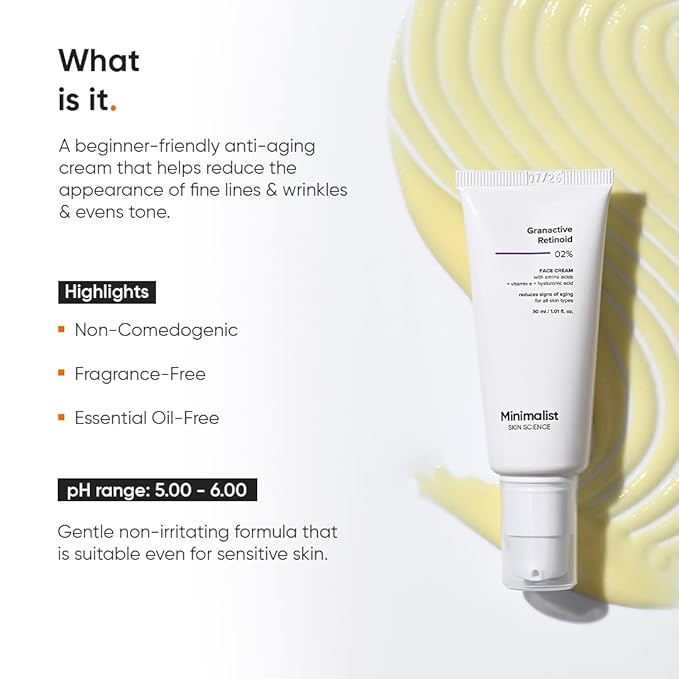 Minimalist 2% Retinoid Anti Aging Night Cream for Wrinkles & Fine Lines | Improves Skin Elasticity, Stimulates Collagen Production for Radiant & Glowing Skin | 1 Fl Oz / 30 ml