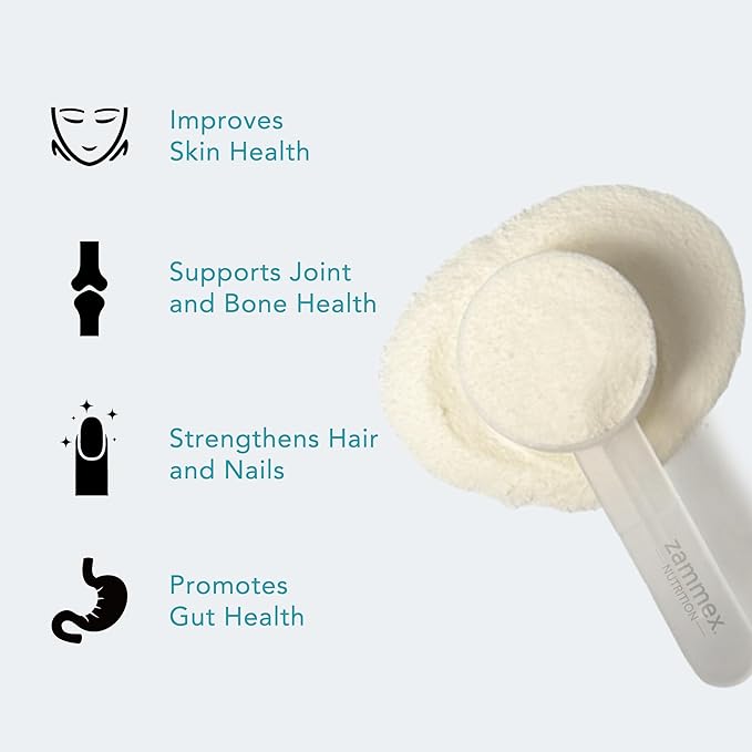 Zammex Marine Collagen Peptides Powder Unflavored, Wild-Caught Fish Collagen Powder, Supports Healthy Skin, Hair, Joints, Type 1 & 3 Collagen Supplement for Women - Easy to Mix. (32 Servings)