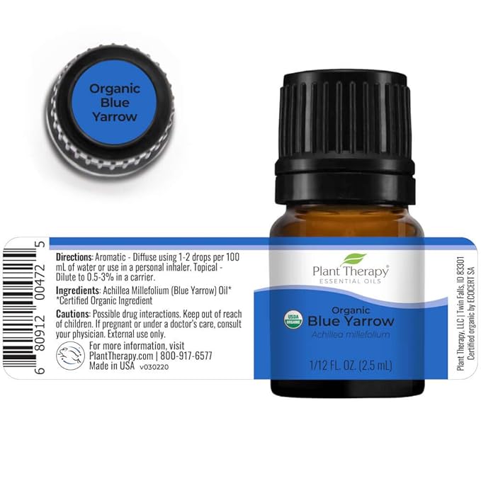 Plant Therapy Organic Blue Yarrow Essential Oil 2.5 ml (1/12 oz) 100% Pure, Undiluted, Therapeutic Grade