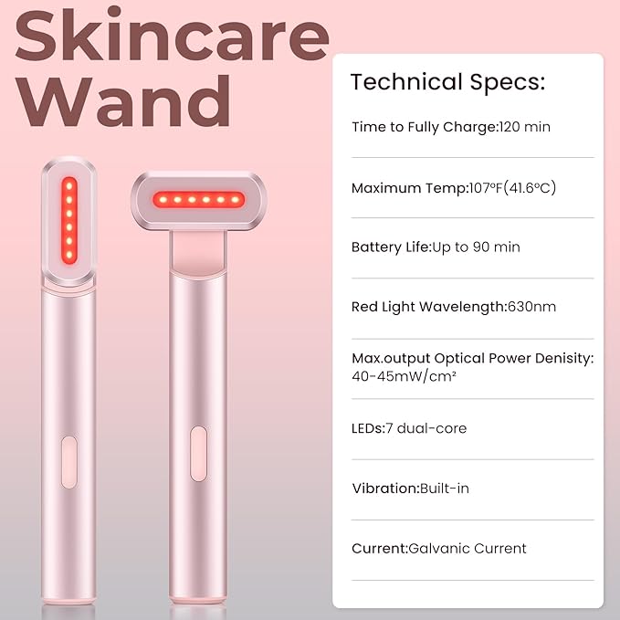 4-in-1 Light-Therapy-Wand,Red Light Therapy for Face and Neck - Microcurrent Facial Device for Anti-Aging - Face & Eye Massager Skincare (2 Colors led Light)
