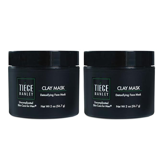 Tiege Hanley Mens Detoxifying Facial Clay Mask, 2 Oz (2-Pack) - Deep Pore Cleansing Charcoal Face Mask with Natural Kaolin Clay Absorbs Excess Oil & Reduces Appearance Pores - Skin Care for Men